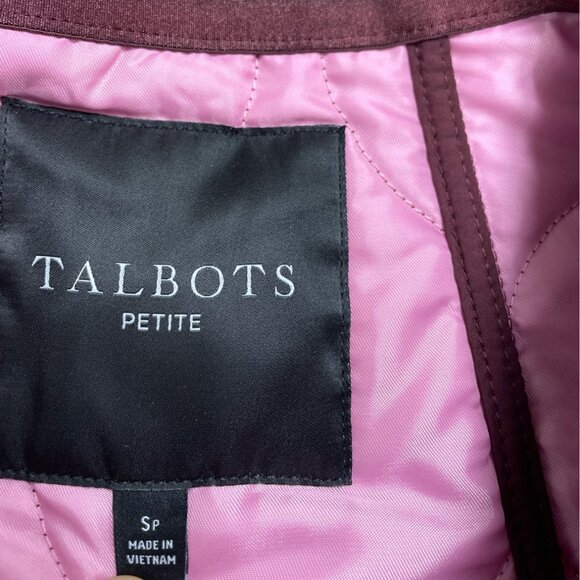 Talbots Womens Burgundy Quilted Jacket With Gold Snap Buttons Petite Size SP - Picture 4 of 6